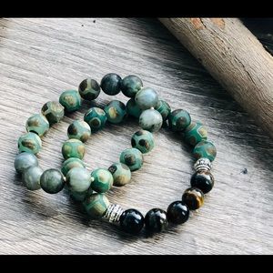 Men’s Handmade Beaded Stretch Bracelet Duo